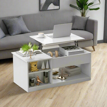 white lift up coffee table with open compartment