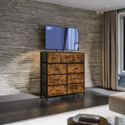 9-Drawer Fabric Chest of Drawers with Wooden Top