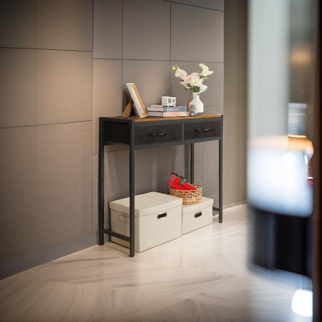 Slim Console Table with 2 Non-Woven Drawers
