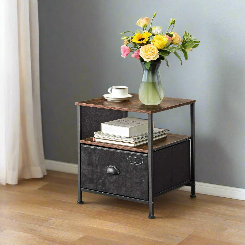 Nightstand Featuring Fabric Drawer - Bedside Table