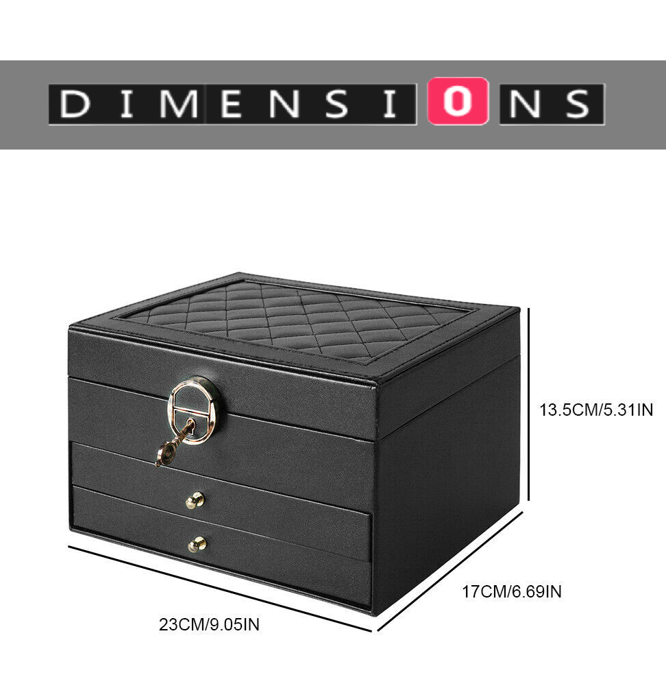 Large 3 Layer Green Jewelry Box Organizer with Lock Necklace Storage Cabinet