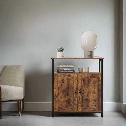 Industrial Storage Cabinet with Slat Door and Adjustable Shelves - Rustic Brown