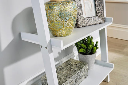 5-Tier White Ladder Shelf - Leaning Storage Bookcase