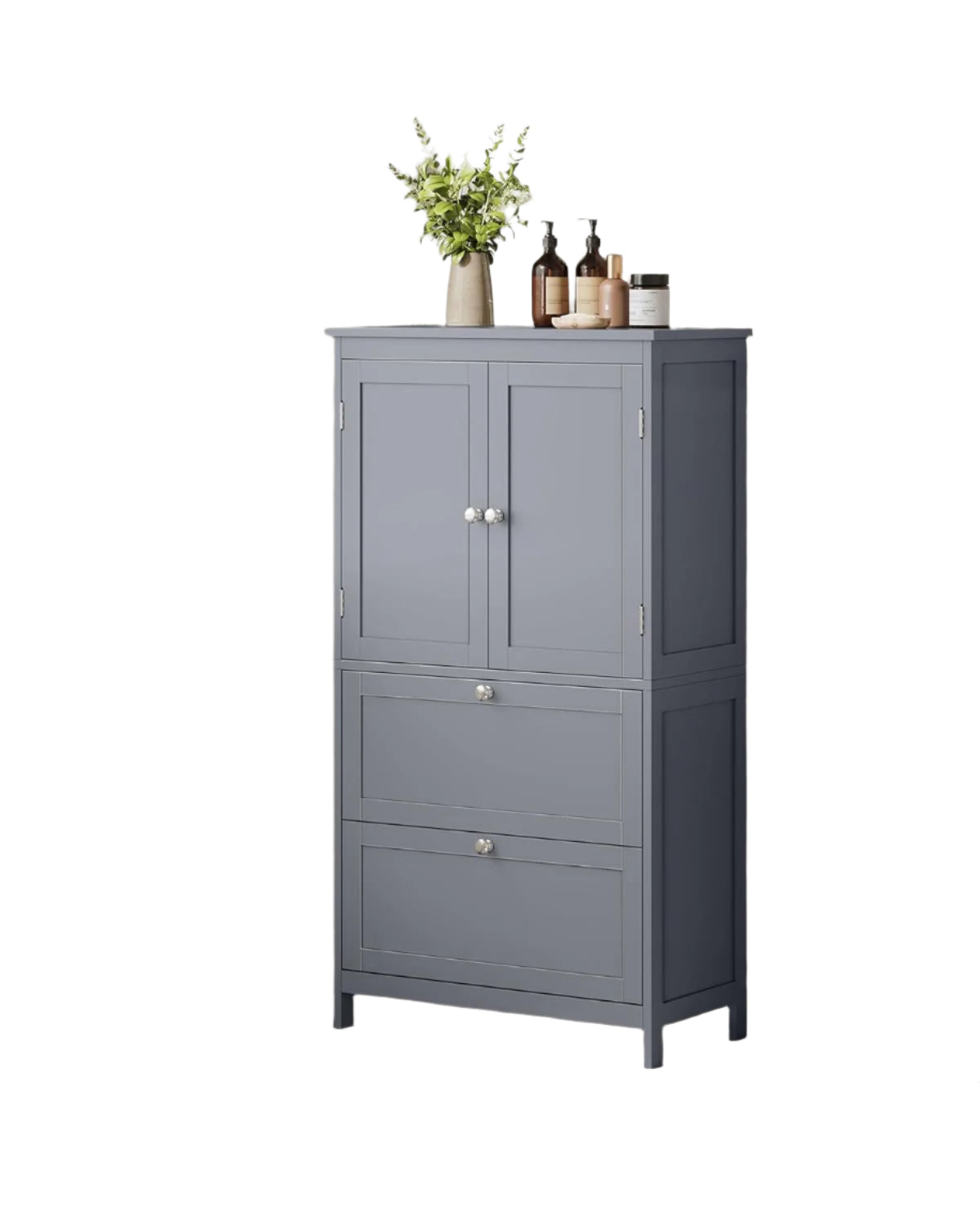 Grey Bathroom Storage Cabinet Kitchen Cupboard with 2 Drawers, 2 Doors & Adjustable Shelf