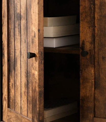 Industrial Storage Cabinet with Slat Door and Adjustable Shelves - Rustic Brown