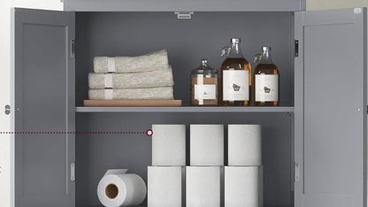 Grey Bathroom Storage Cabinet Kitchen Cupboard with 2 Drawers, 2 Doors & Adjustable Shelf