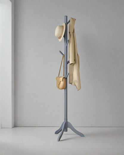 Wooden Coat Stand with 3 Height Options and 8 Hanging Hooks
