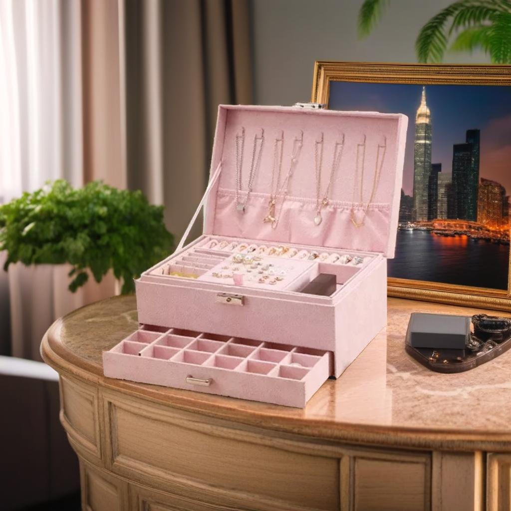 3 Layer Pink Jewellery Box and Organizer - Pink