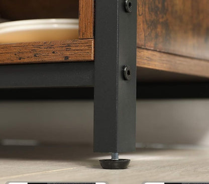 Industrial Sideboard with Sliding Doors – Rustic Brown & Black Storage Cabinet