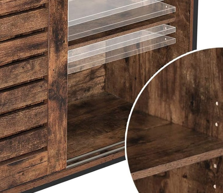 Industrial Sideboard with Sliding Doors – Rustic Brown & Black Storage Cabinet