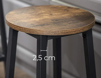 Set of 2 Bar Stools, Industrial Kitchen Breakfast Chairs, Rustic Brown and Black