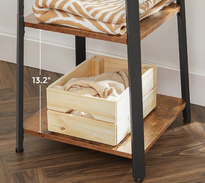 Industrial Coat Rack with Hooks and 3-Tier Storage Shelves – Black & Rustic Brown