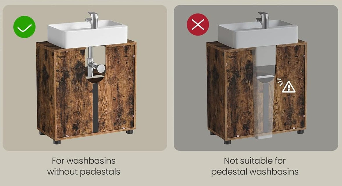 Under Sink Bathroom Cabinet, Rustic Storage Unit with Adjustable Shelf and Louvred Doors