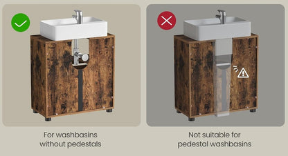 Under Sink Bathroom Cabinet, Rustic Storage Unit with Adjustable Shelf and Louvred Doors