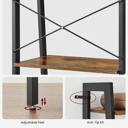 4-Tier Ladder Shelf - Rustic Bookshelf